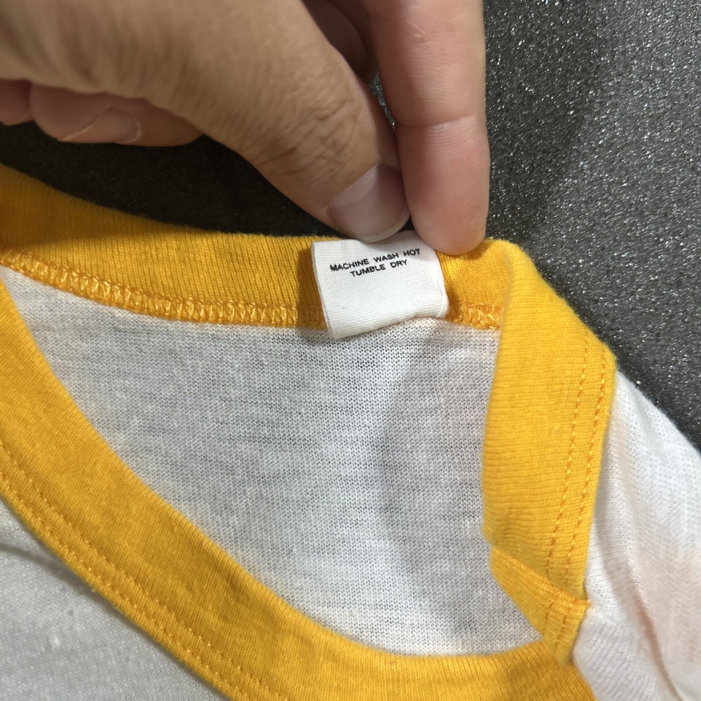 Vintage 70s Galliano Harvey Wallbanger Yellow Ringer Cocktail Shirt L Two Sided - Picture 9 of 16